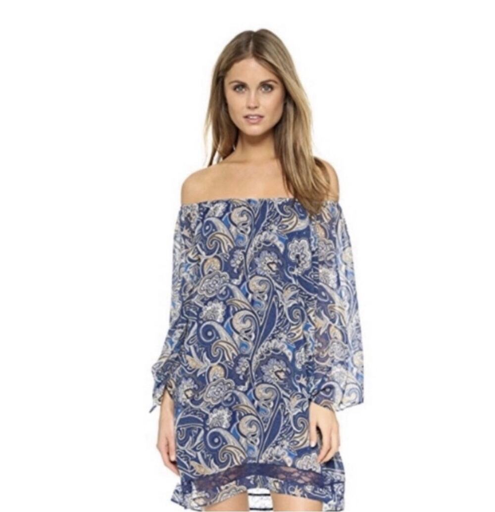 Alice & Olivia Cari Dress Off Shoulder Size Small Blue mini dress
